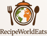 RecipeWorldEats logo: a globe as a plate with a fork and spoon on sides and the brand name below.